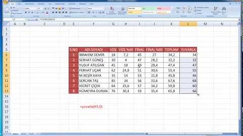 10 - Excelde Yuvarla Fonksiyonu