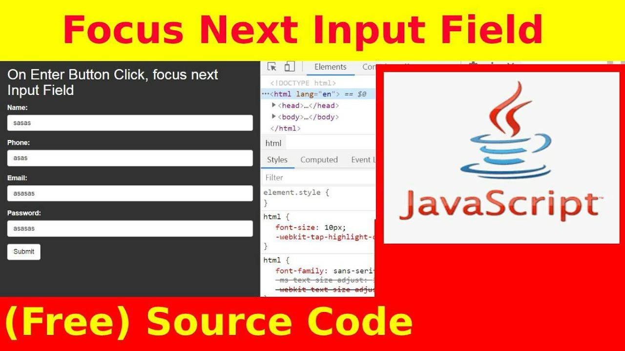 input button  New  Ep65 - On Clicking Enter Button Focus Next Input Field - JavaScript Source Code