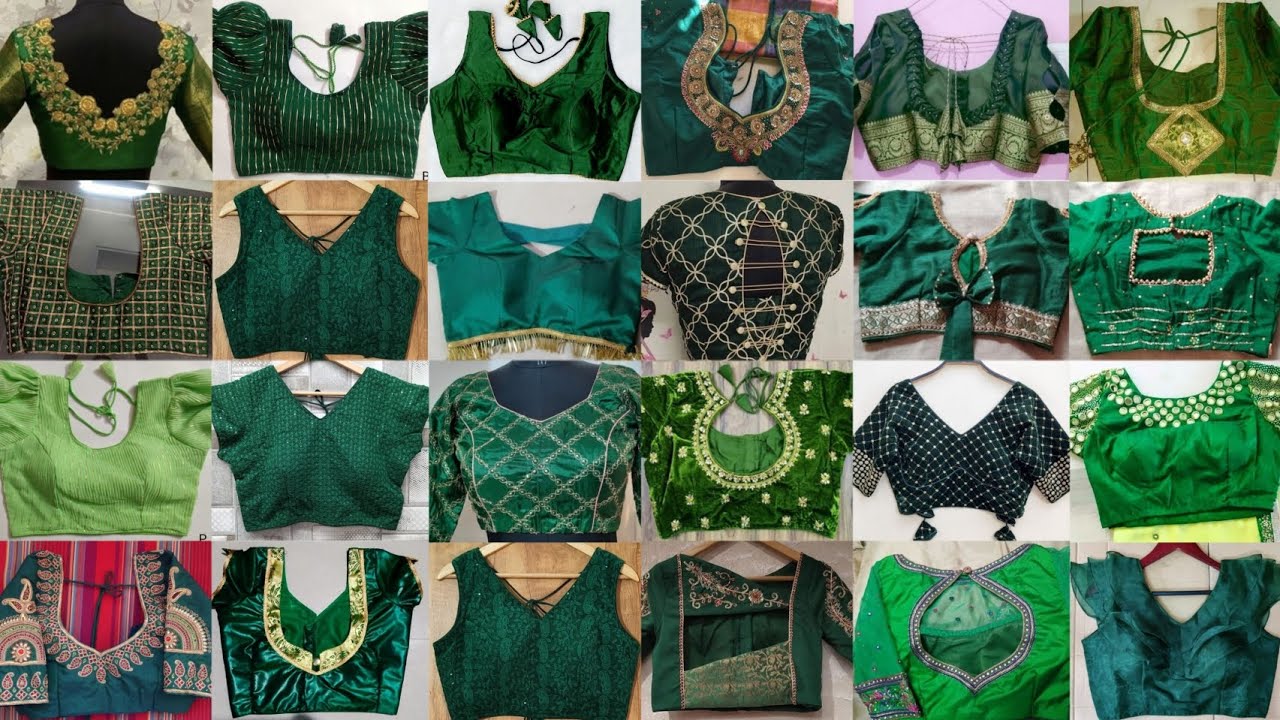 Green Blouse Design | Green Colour Ke Blouse Designs | Green Saree ...