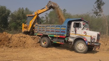 Jcb Backhoe machine loading soil in truck @roadtrendmachinework