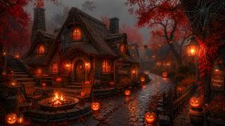 Cozy Autumn Village Halloween Ambience | Pumpkin Cottage |Dark Academia & Halloween Background Music