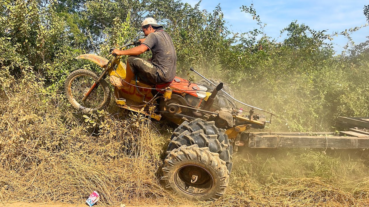 Driver Tractor Kubota RT Go Transport Water At River Stuck,Tractor Khmer Farmer