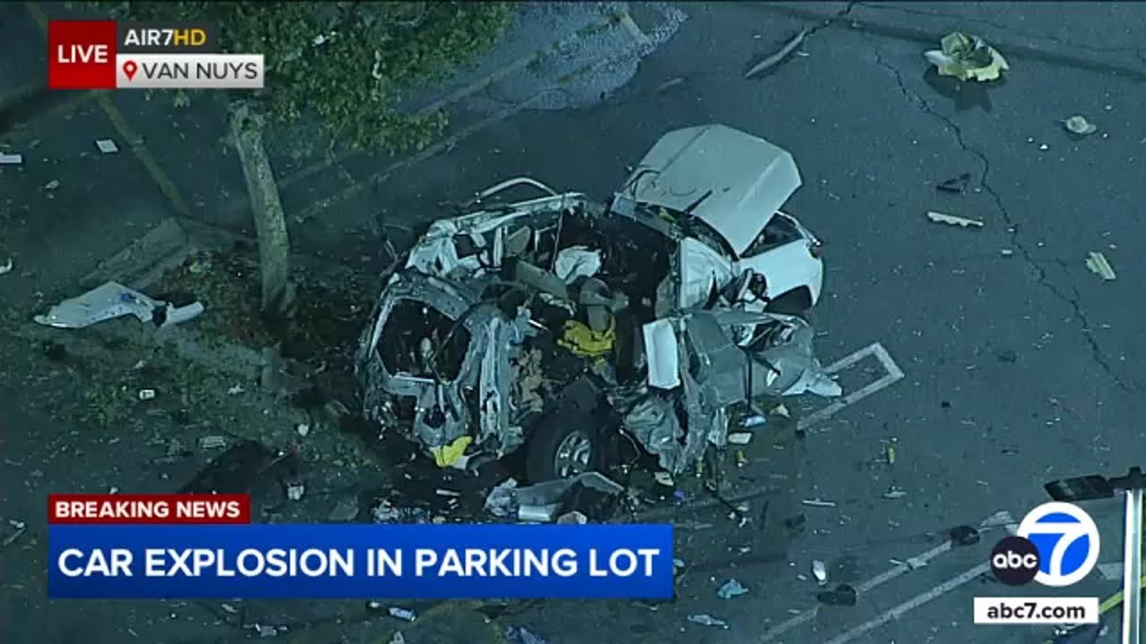 SUV explodes in parking lot near busy Van Nuys intersection - YouTube
