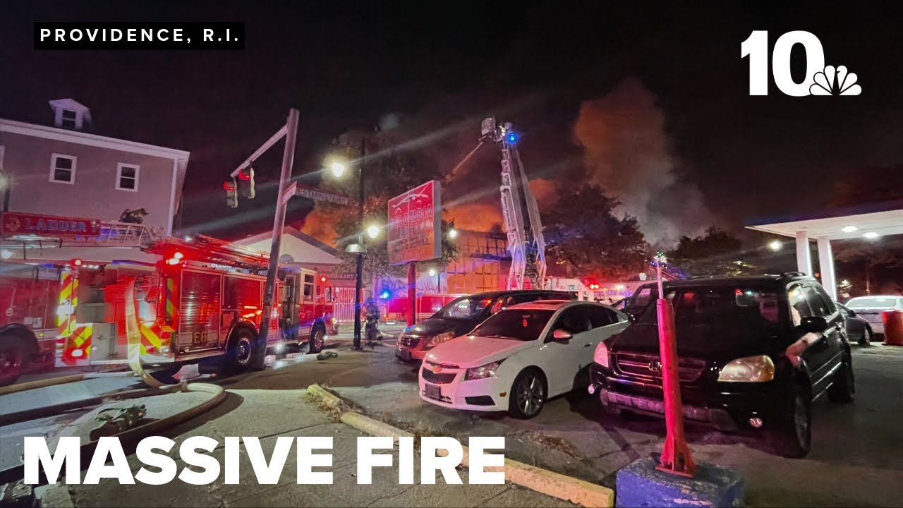 Massive fire engulfs building in Providence - YouTube