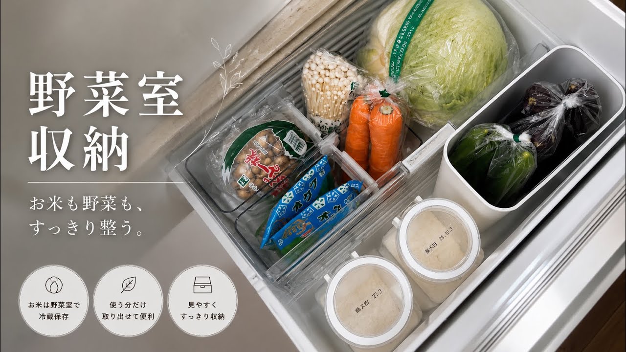 冷蔵庫収納】お米も野菜も見やすく整える野菜室収納 - YouTube