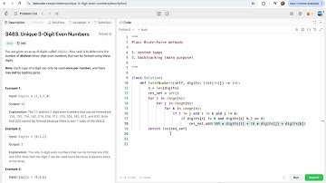 leetcode 3483 [for loop or backtracking]  Unique 3 Digit Even Numbers | for loop, or backtracking