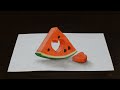 Простой 3Д Рисунок Сердце и Кусочек Арбуза 3D Drrawing