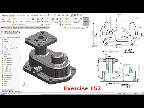 Solidworks tutorial Exercise 152 Extrude Boss, Extrude Cut, Fillet, Mirror