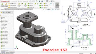 Solidworks tutorial Exercise 152 Extrude Boss, Extrude Cut, Fillet, Mirror