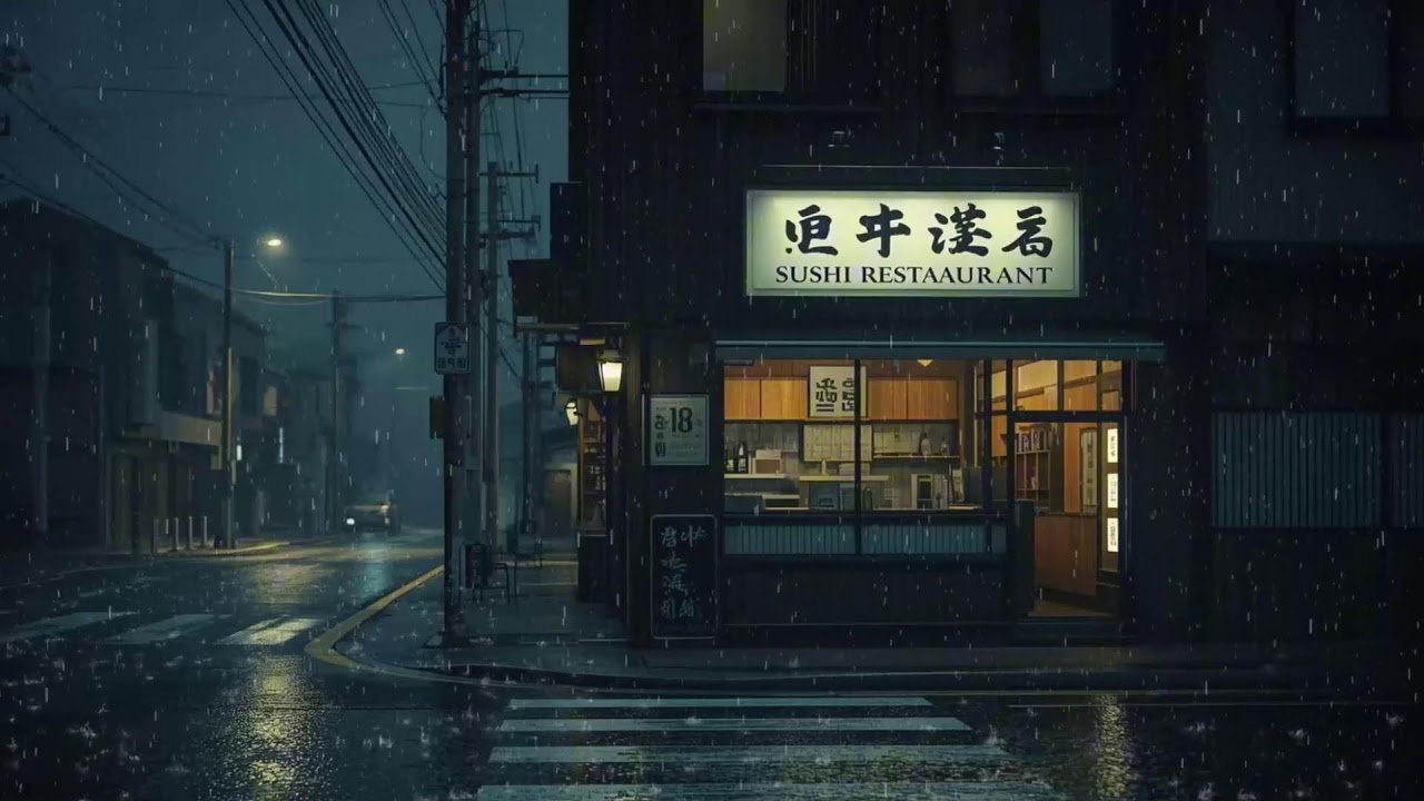 RAINING IN JAPAN 🌧️ Cozy Sushi Bar Night Lofi | Japanese Rain Sounds & Warm Vibes