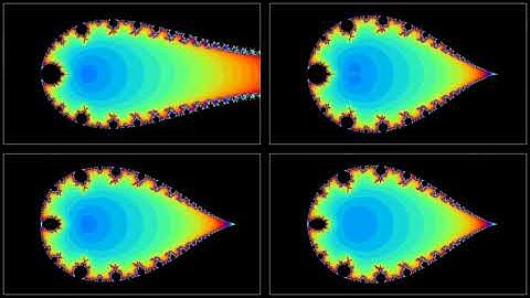 Mandelbrot set inversion, 4 different methods in one image