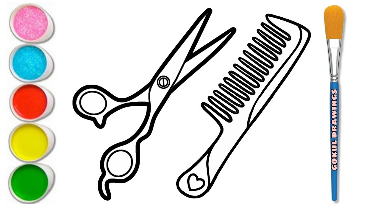 Comb, Scissor ️ Drawing For Kids How To Draw Comb, Scissors Colouring