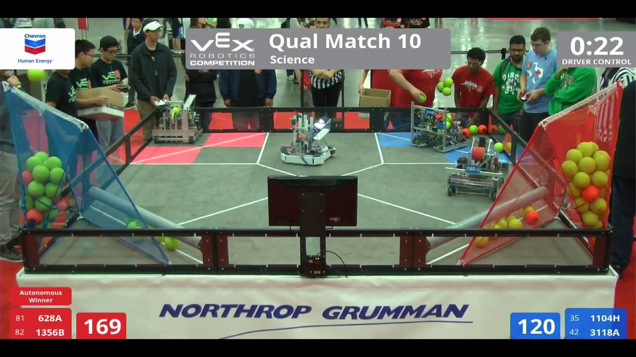 VEX Worlds 2016 - VRC High School - Science - Qual 10 (628A 1356B) 191 vs 188 (1104H 3118A)