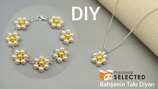 Papatya kolye & bileklik yapımı // Daisy necklace & bracelet making. Pandahall Selected Tutorial.