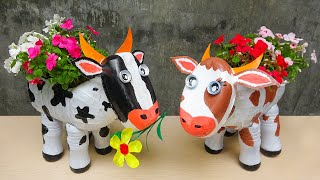 How To Make Cows Flower Pots From Plastic Bottles For Beautiful Garden | Garden Ideas