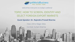 Webinar - How to screen, identify and select foreign export markets