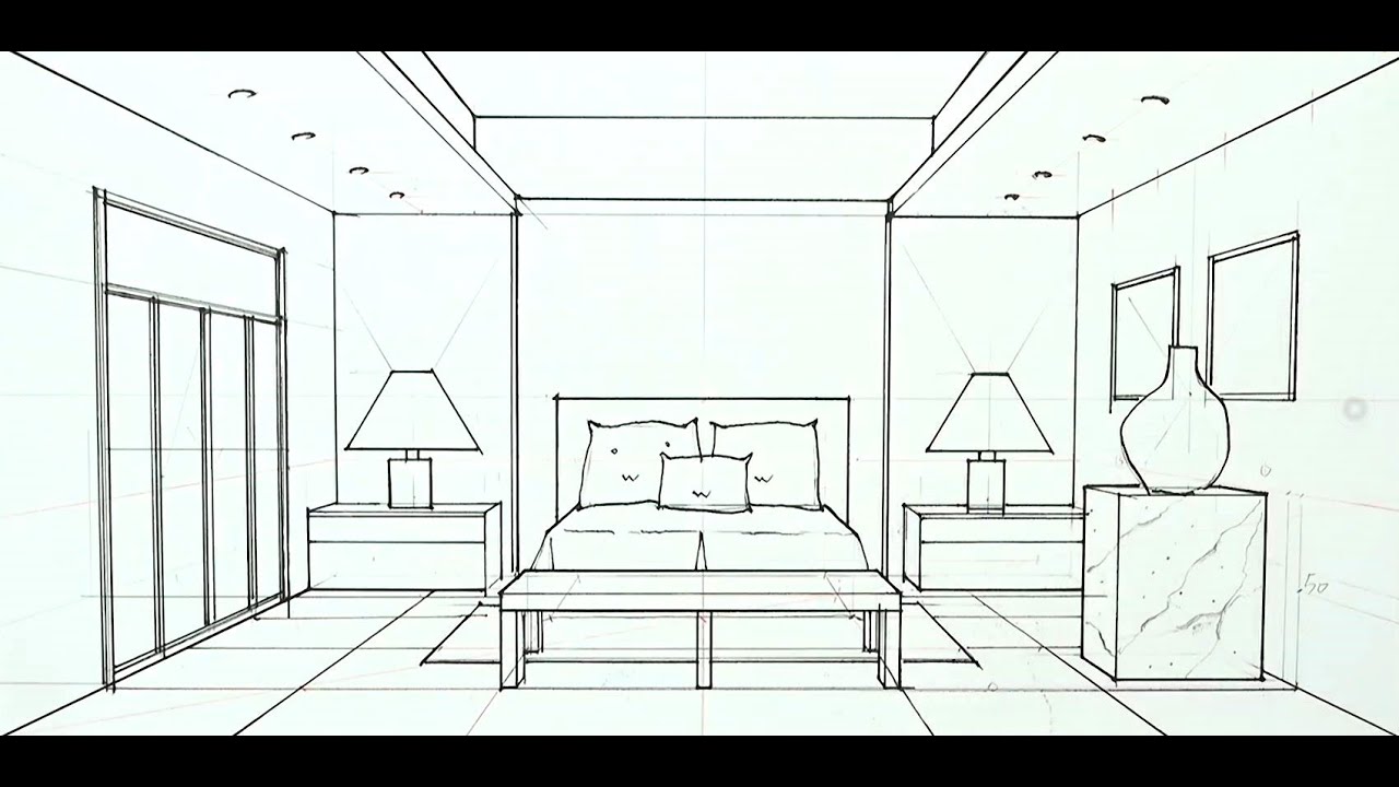 室內設計透視圖--房間 1點透視畫圖分享, image size:1280x720