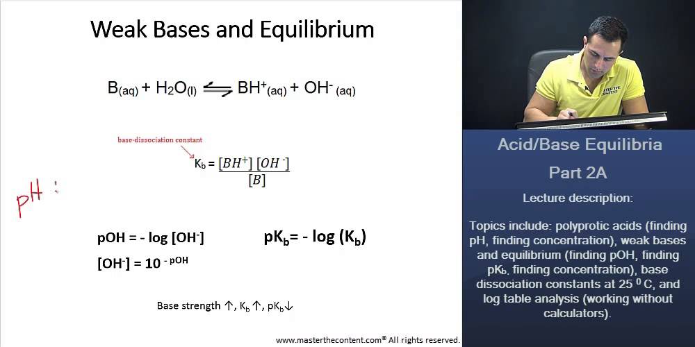 Pcat Diff Formula PCAT: Base Dissociation Constant, pOH and pH, Base Strength - YouTube