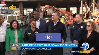 Gov. Newsom gives update on 10 Freeway closure in DTLA as drivers urged to use public transit