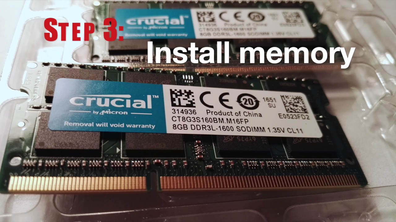 Removing And Installing Crucial 16gb Kit 2 X 8gb Ddr3l 1600 Sodimm Memory For Macbook Pro Youtube