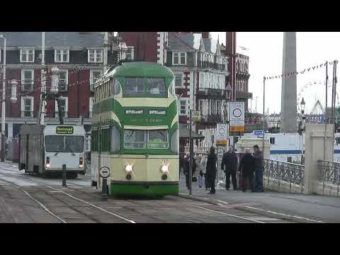 A variety of trams seen at work in Blackpool on the final day of service prior to the system closing for refurbishment during the winter months. Includes footage of the tram tours to Fleetwood organised by the Lancastrian Transport Trust and sponsored by 'Trams' magazine featuring Coronation cars 304 and 660 and Balloon car 700 and a brief glimpse at night under the illuminations at Pleasure Beach loop.