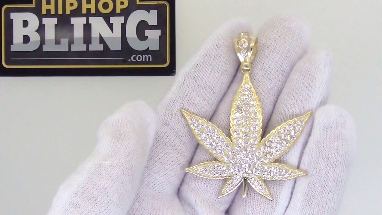 10K Yellow Gold CZ Marijuana Pot Leaf 420 Pendant