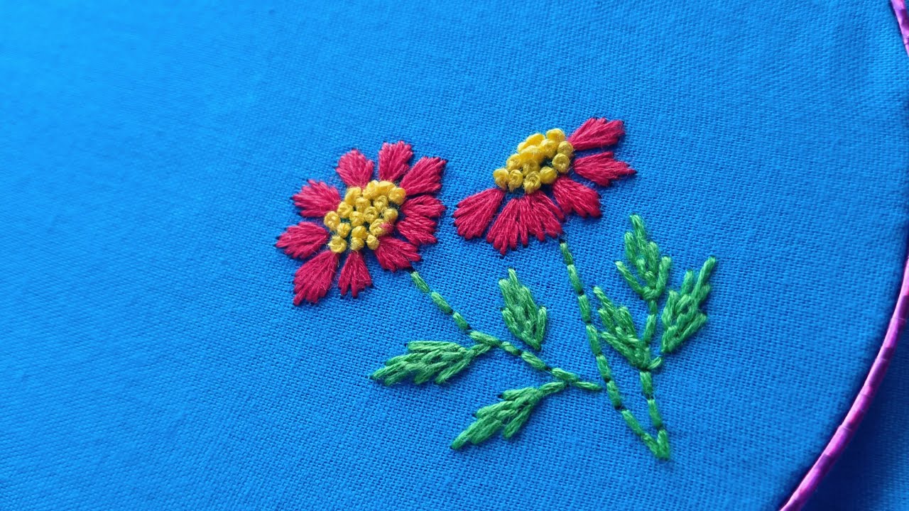 Hand Embroidery For Beginners Satin Stitch,Feather Stitch, Back