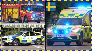 Emergency vehicles – Fire trucks,  Police cars and Ambulances responding – Sweden