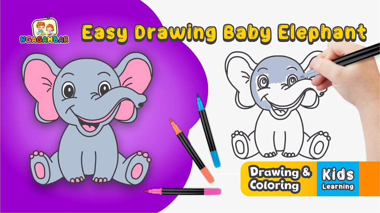 How to Drawing and coloring a cute Baby Elephant (step by step)