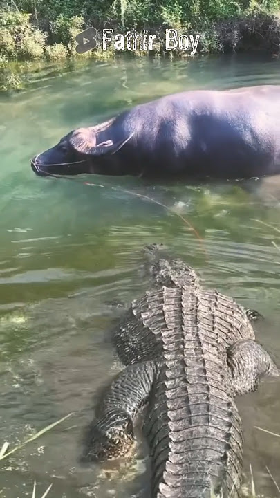 KERBAU GAK SADAR ADA BUAYA MENGHAMPIRINYA #animals #crocodile #shortvideo