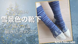 棒針編み★雪景色の靴下 編み方と編み込みのコツ