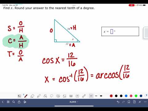 ALEKS: Using a trigonometric ratio to find an angle measure in a right ...
