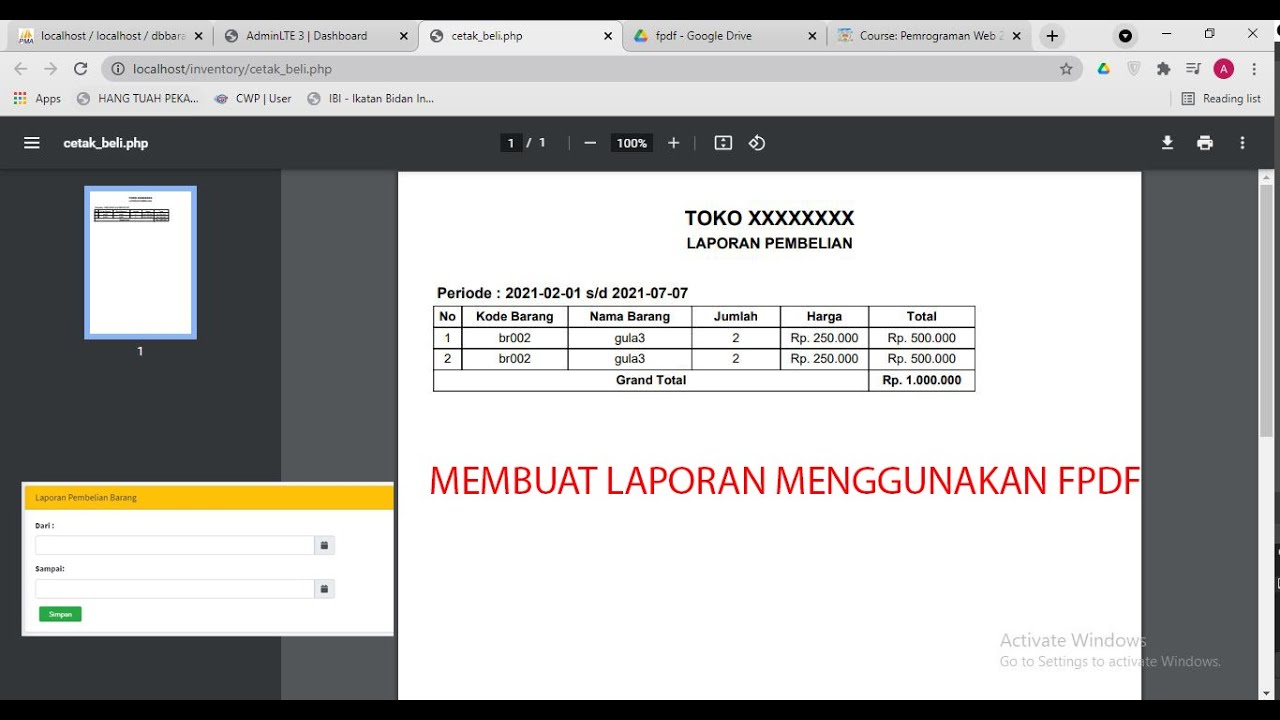 fpdf  Update  MEMBUAT LAPORAN DENGAN FPDF DI PHP