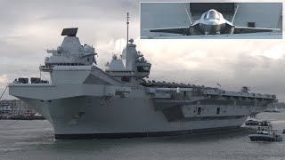 HMS Queen Elizabeth departs with fighter jets on deck during NATO activities 🇬🇧 ⚓️ ✈️