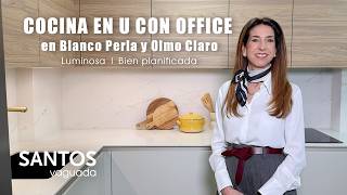 Cocina en U con office en Blanco Perla y Olmo Claro | Una cocina luminosa y bien planificada