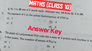 Answer Key Maths Class 10 Cbse  | Class 10th Mathematics Board Exam 4 Dec 2021