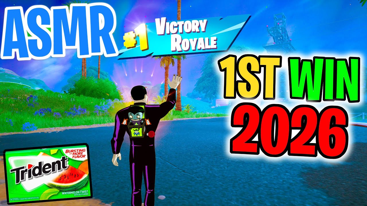 ASMR Gaming 😴 Fortnite 2026 First Win Joker Skin! Gum Chewing 🎮🎧 Controller Sounds + Whispering 💤