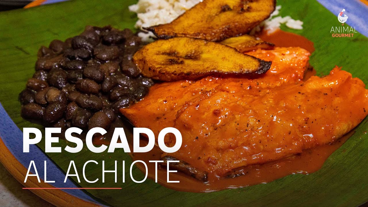 Receta de pescado al achiote con plátanos fritos - YouTube