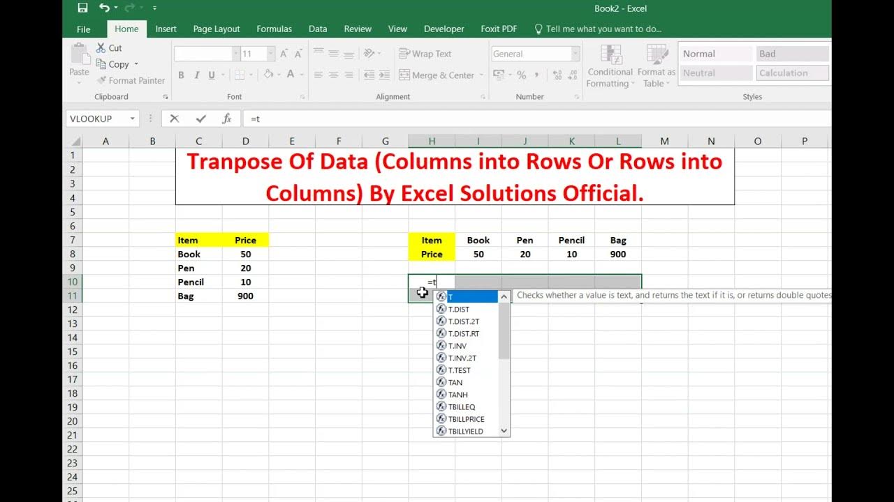 Transpose (rotate) data from rows to columns or vice versa - YouTube