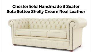 Chesterfield Handmade 3 Seater Sofa Settee Shelly Cream Real Leather