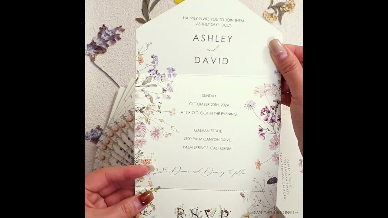 Foldable Flat Multi-Functional Wedding Invitation with Wildflower Design EWI524