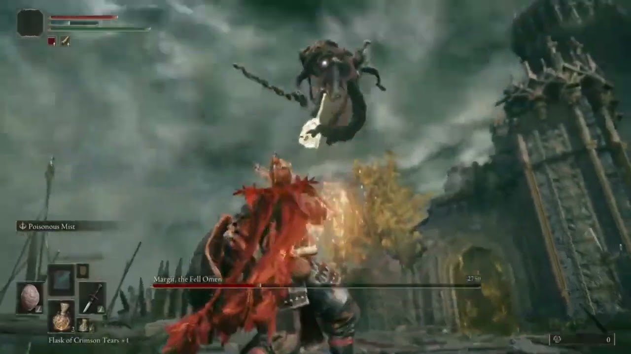 How to easily beat Margit using only the Rotten Stray Ashes and block.