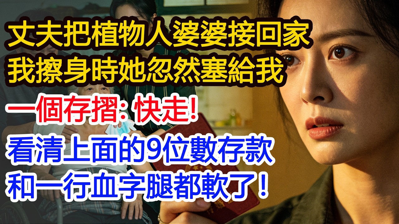丈夫把「植物人」婆婆接回家照顧，我擦身時她忽然塞給我一個存摺：快走！看清上面的9位數存款和一行血字腿都軟了！#為人處世 #正能量 #故事分享 #生活經驗 #情感