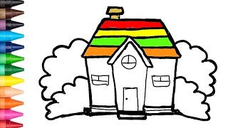 Rainbow House Drawing for Kids & Toddlers | Easy Drawing, How to draw a beautiful Plants House