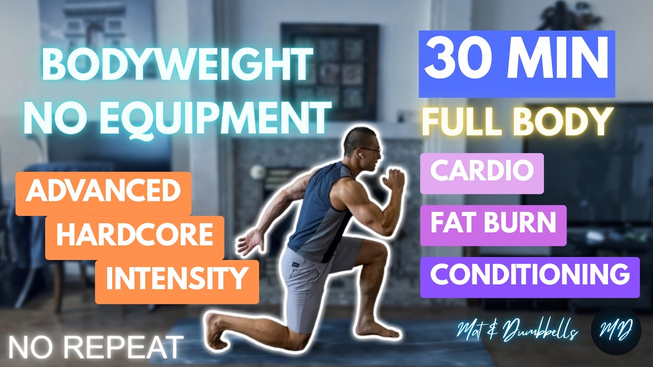 30 Min Full Body HIIT | No Equipment & No Repeat | Advanced Bodyweight ...
