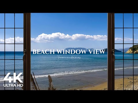 4K Greece Beach window view - Relaxing, Calming, Ambience