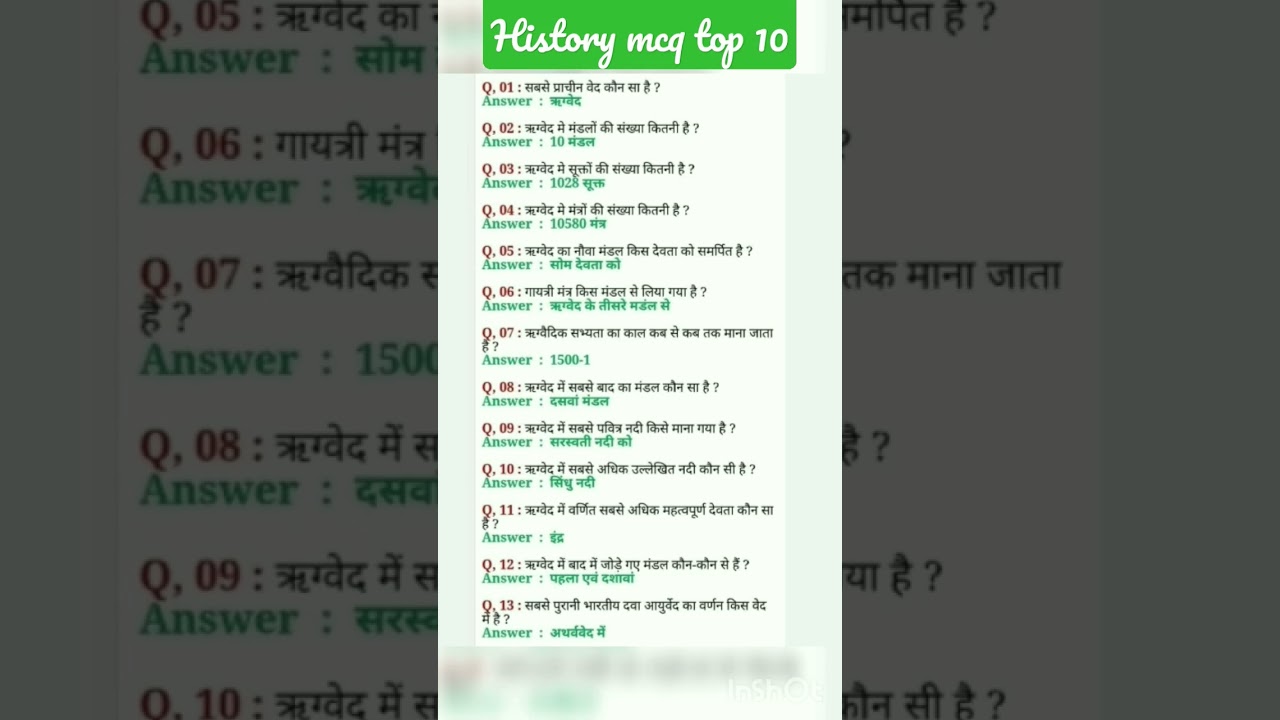 Top 10 history mcq 