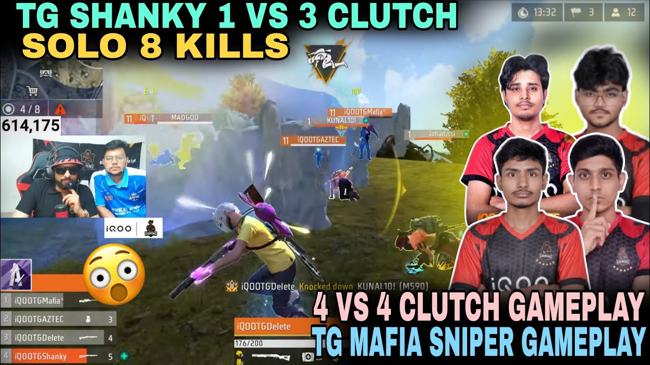 TG SHANKY 1 VS 3 CLUTCH SOLO 8 KILLS 😲| 4 VS 4 CLUTCH DELETE MAFIA AZTEC SHANKY | MAFIA BEST SNIPER😱