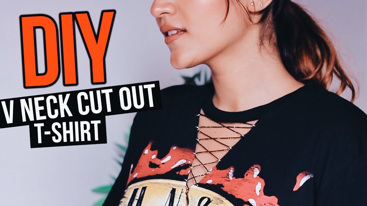 DIY Cut Out V Neck T-shirt + Lace Up - KENDALL JENNER INSPIRED - YouTube
