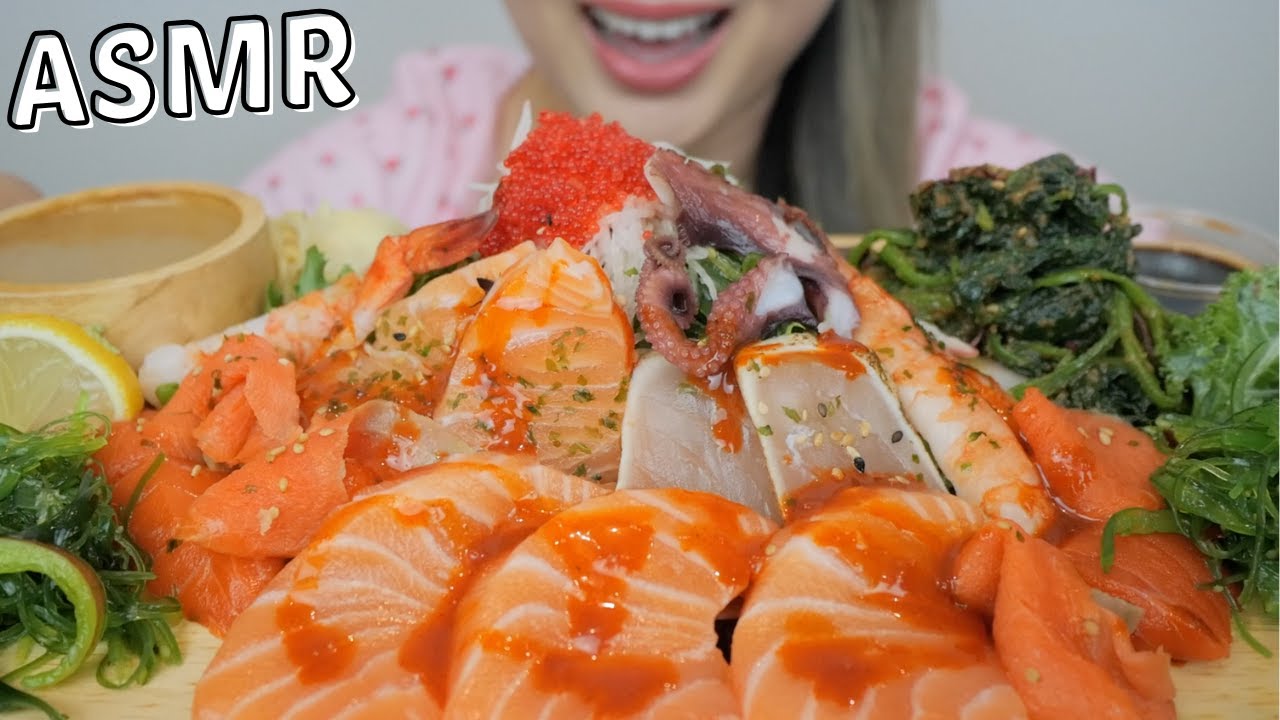 ASMR Premium SPICY Sashimi Salad *Atlantic Salmon, Smoked Salmon, Ebi, Tuna & Octopus NO TALKING |NE